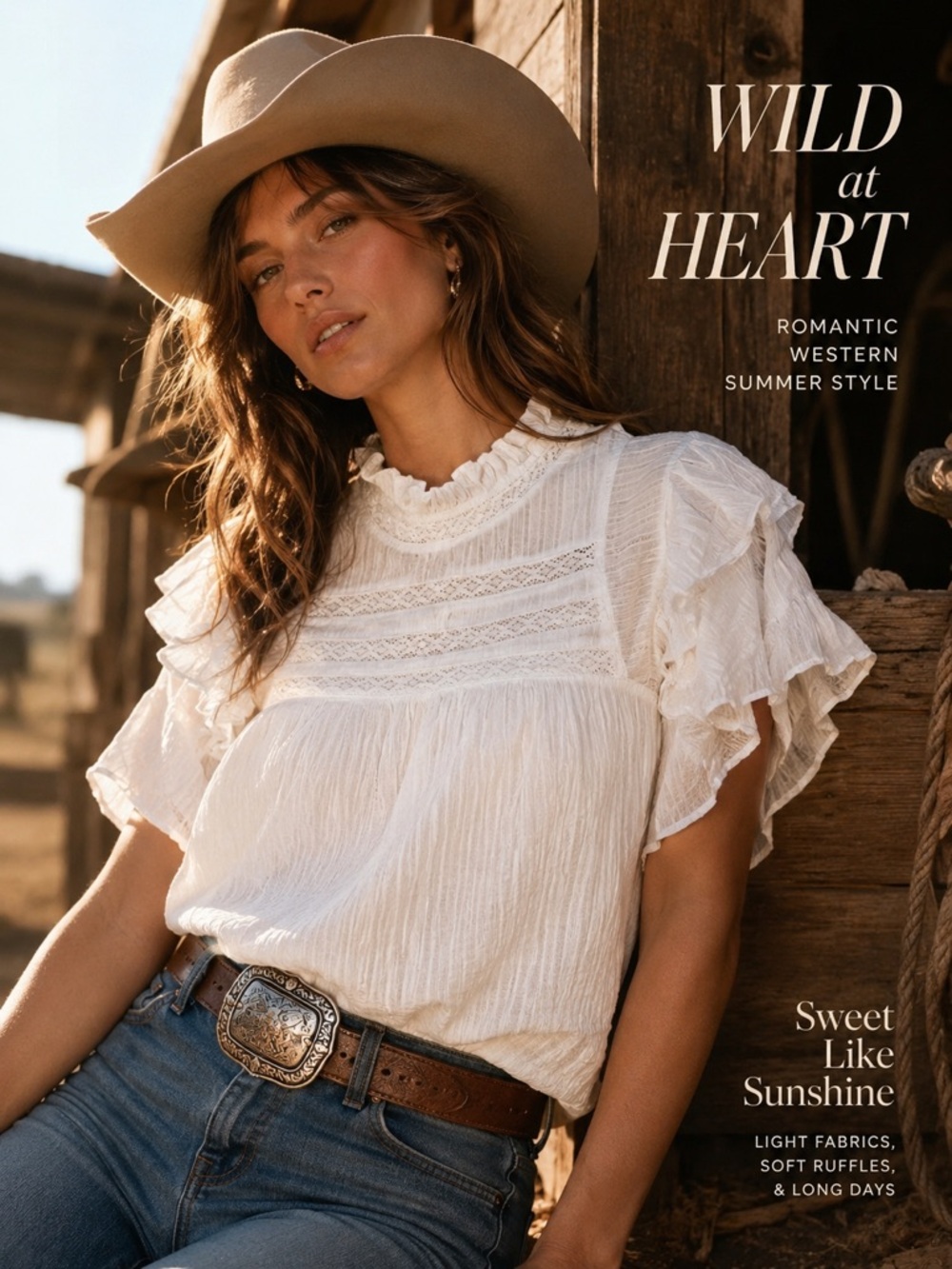 Romantic Ruffled Lace Yoke Blouse - white cotton